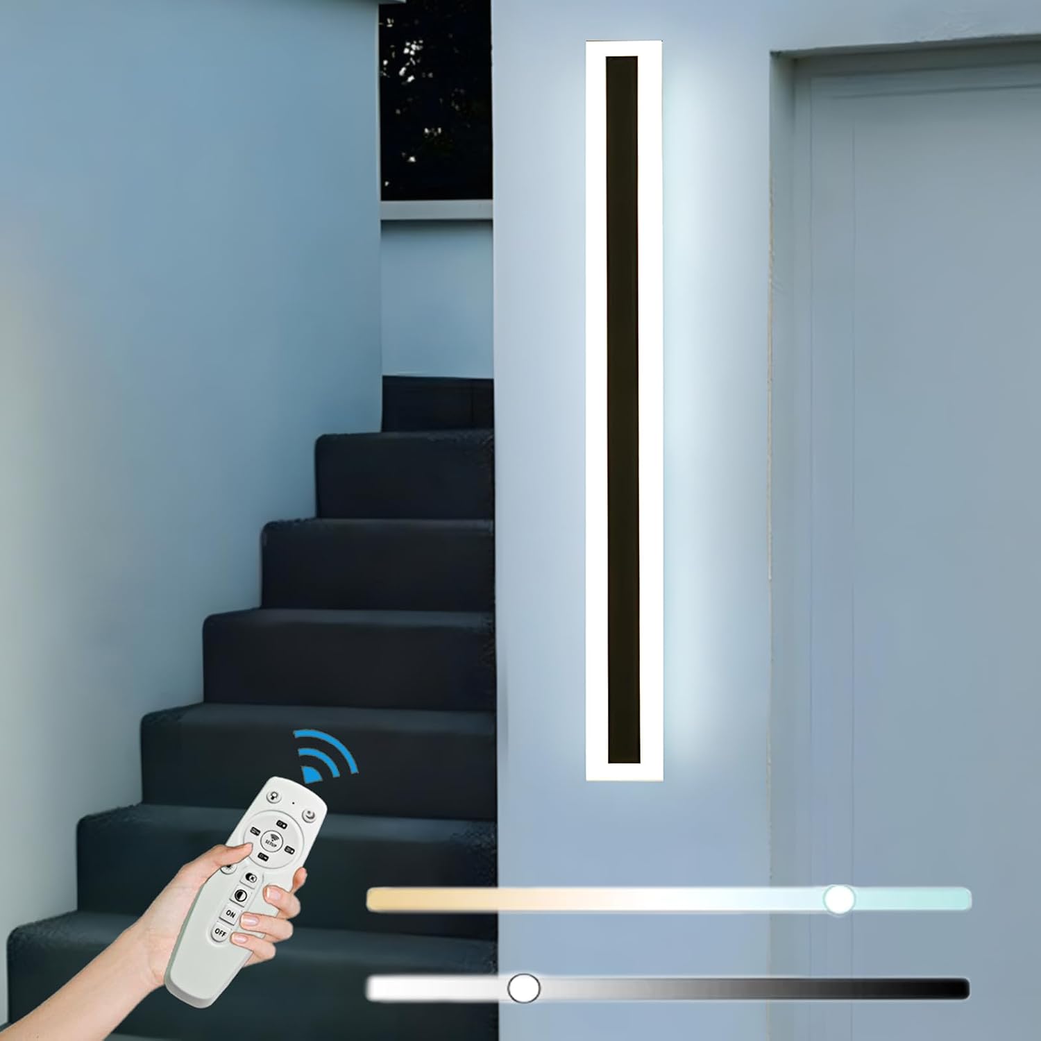 LED Wandleuchte Aussen,20W Dimmbar Wandlampe mit Fernbedienung,Wasserdicht Lange Wandleuchte Schwarz,Acryl Außenwandleuchten für Villa Garten Korridor Außenbalkon,100CM 110-240V