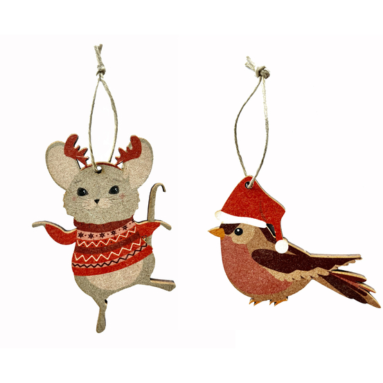 Suspensions en bois DIY thème Les petites souris de Noël H.9 cm x 10