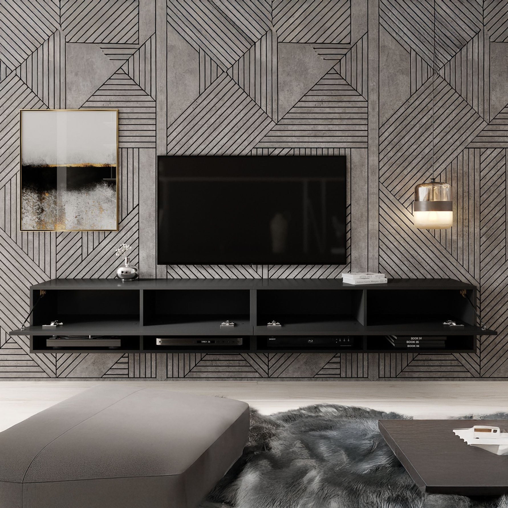 Asino - TV-Meubel - Mat zwart - 200 cm