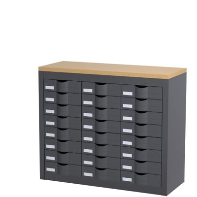 Meuble de rangement - 3 colonnes et 24 tiroirs - H75 x L87 x P33,5 cm - anthracite