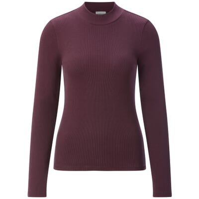 Damen-Rippenshirt Langarm, Weinrot