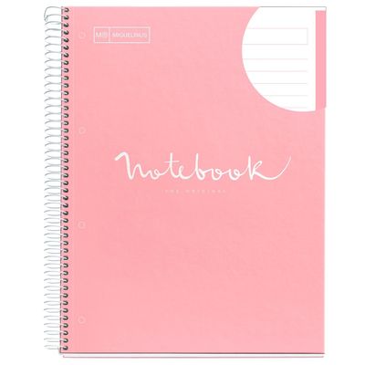 Notebook Emotions, couverture rigide, A4, lignes horizontales 7 mm, 80 feuilles de 1 couleur, Miquelrius, Rose.