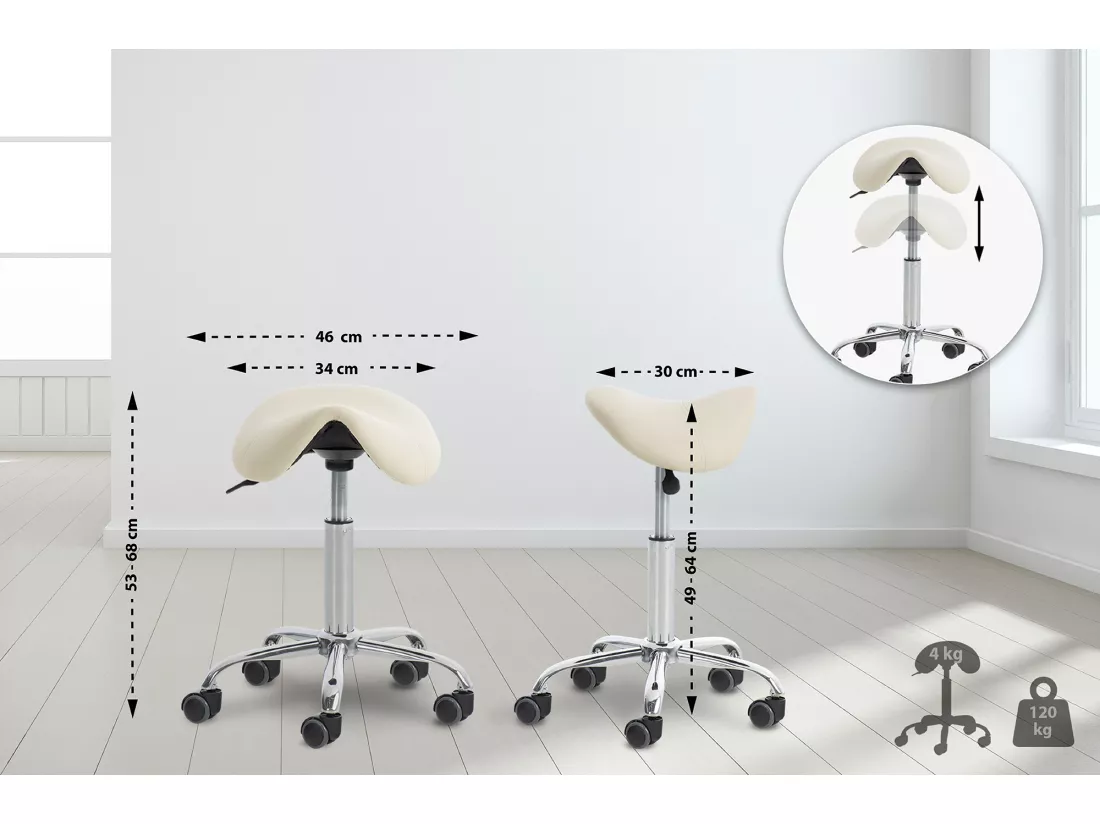 Tabouret de bureau - Similicuir & Métal chromé - Crème - Reno