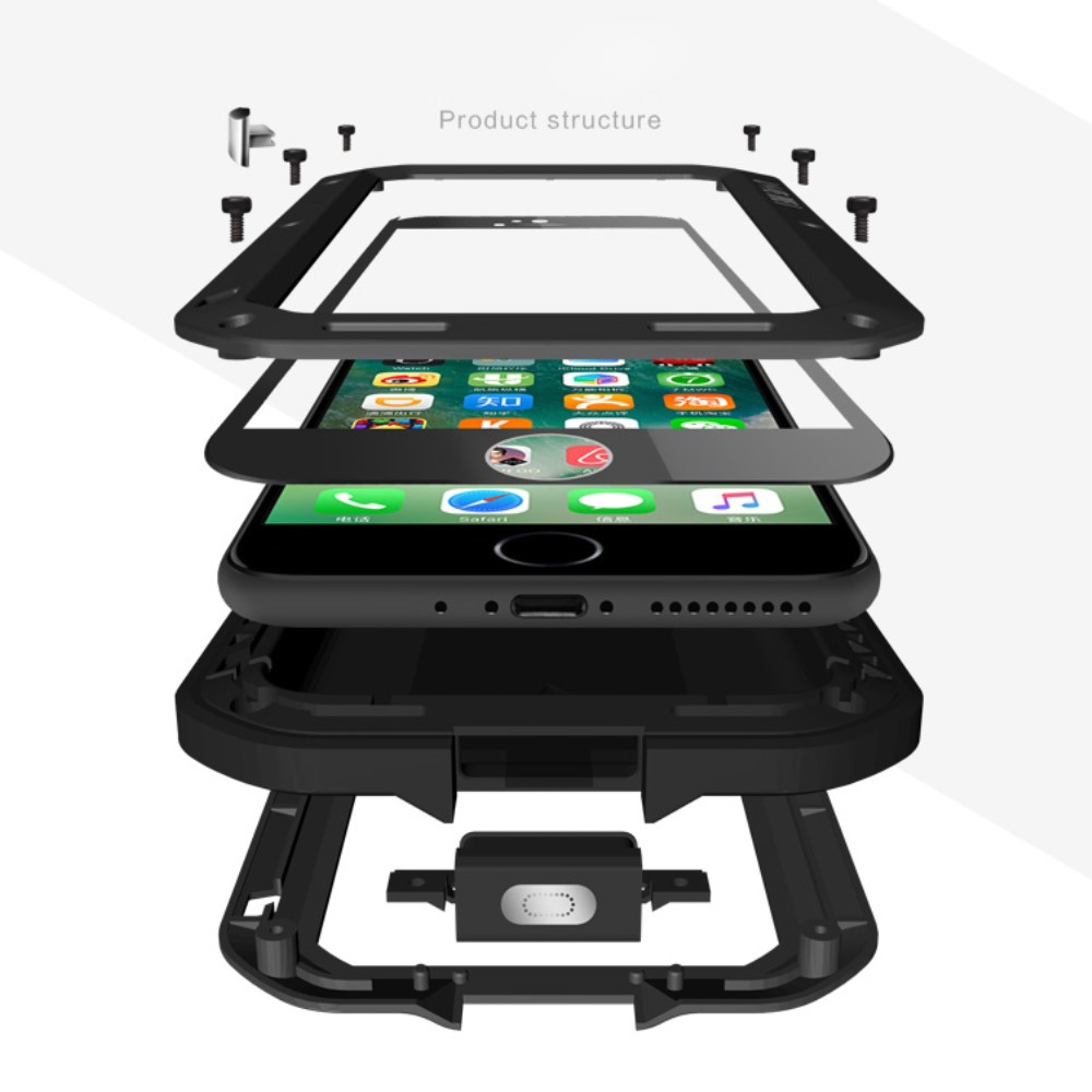 iPhone SE (2022/2020) / 8 / 7 Hybrid Silikon Metall Outdoor Case   Panzerfolie - Schwarz