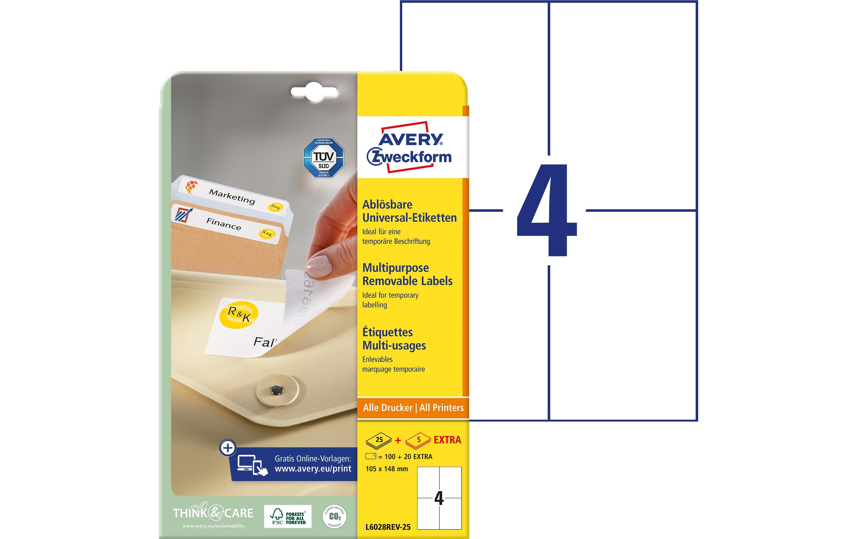 Universal-Etiketten L6028REV-25, 105 x 148 mm, 30 BlattAblösbare Etiketten