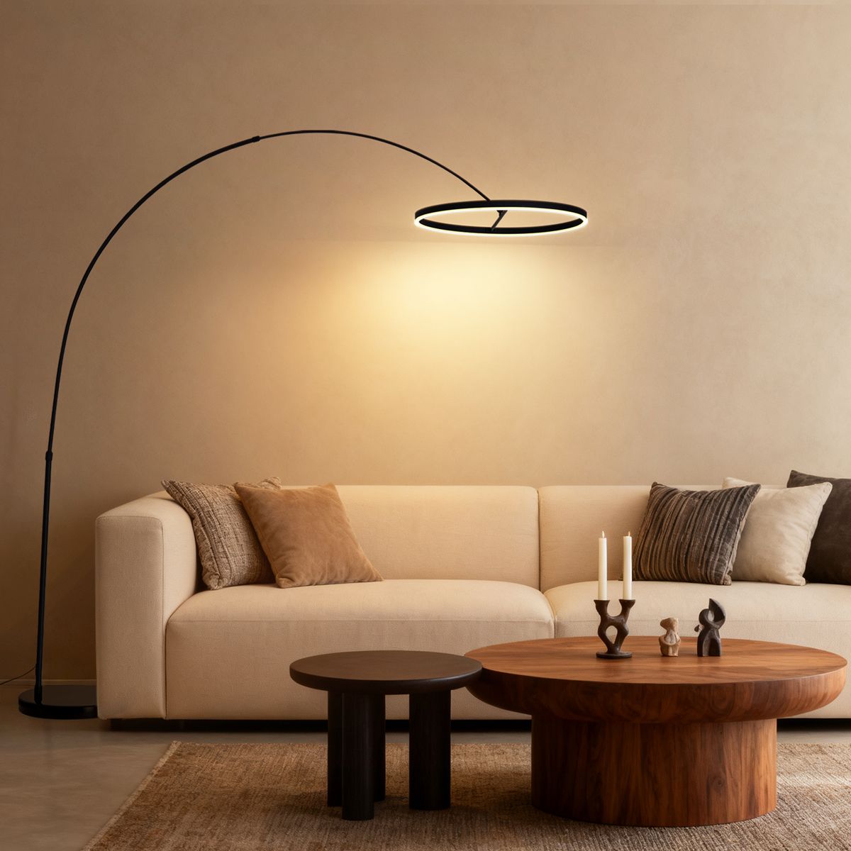 Design booglamp zwart incl. LED 3-staps dimbaar - Anello