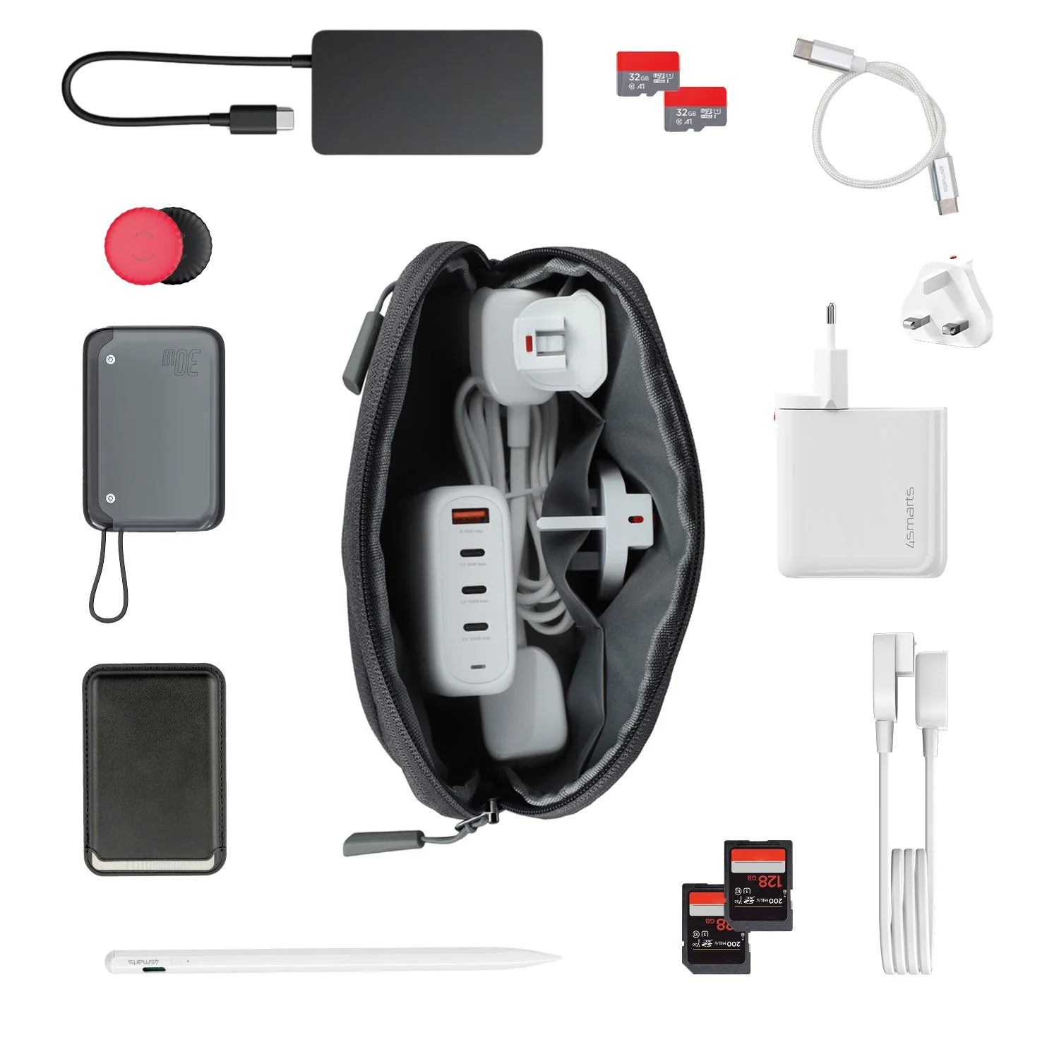 (100W) GaN Flex Pro 3-fach USB C / USB A World Travel Ladegerät Power Delivery Netzteil (4S545100) - Weiss