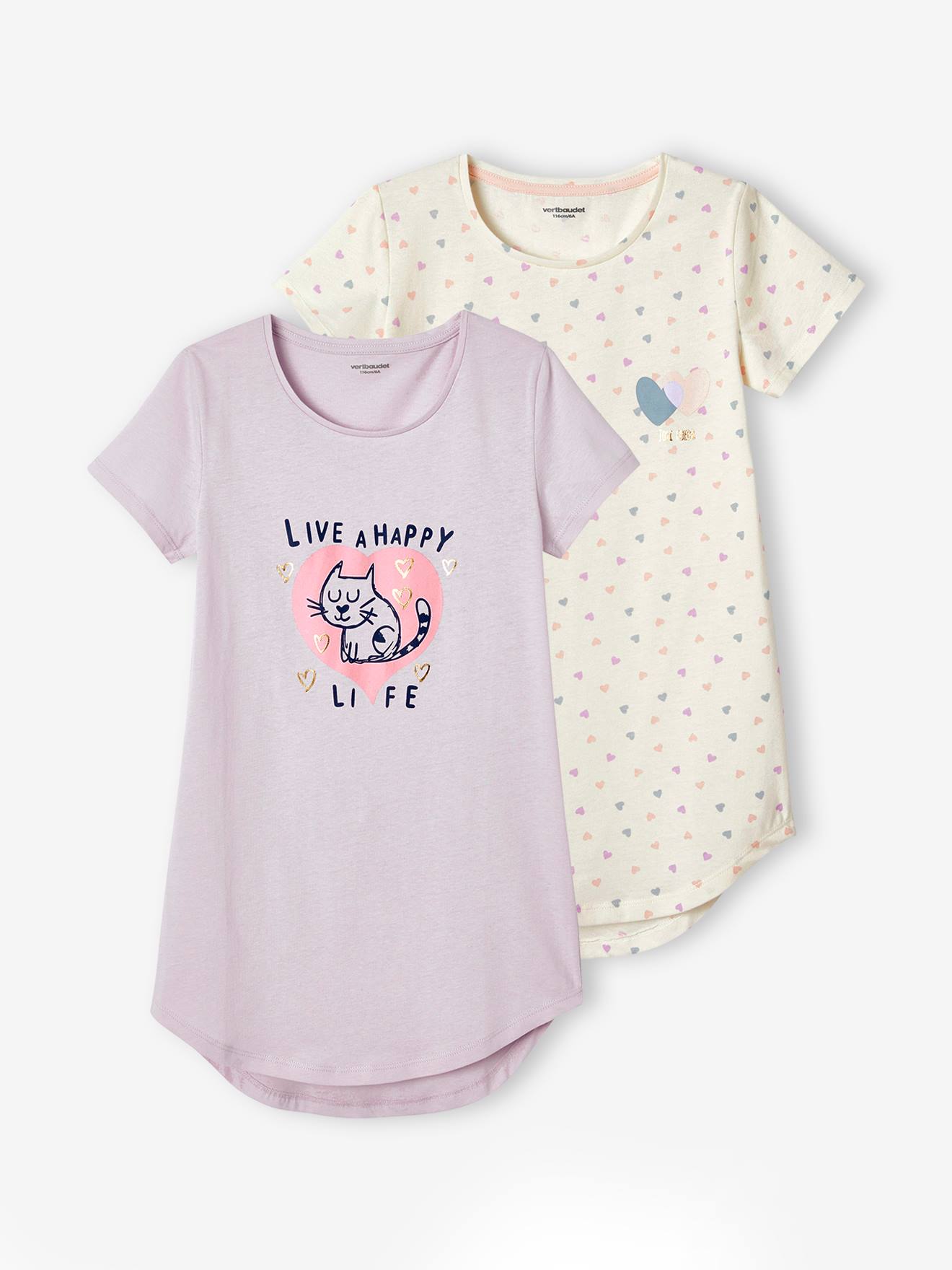 Conjunto de 2 camisolas com corações lilás em pó