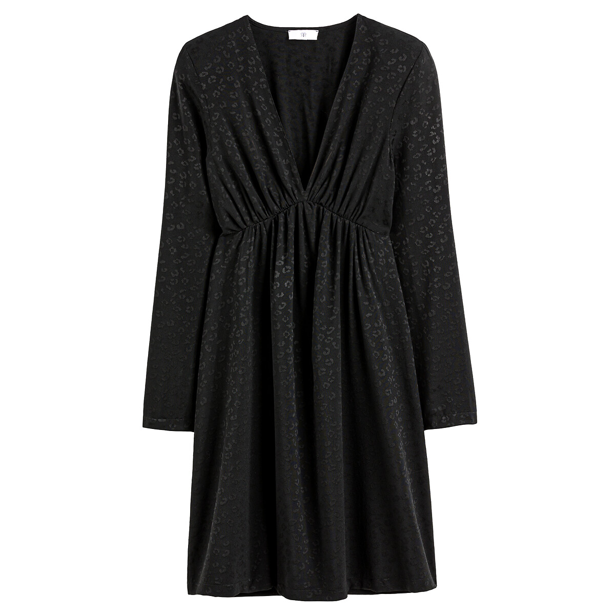 COLEÇÃO LA REDOUTE<br>Vestido curto com estampa de bandeira, decote em V e mangas compridas