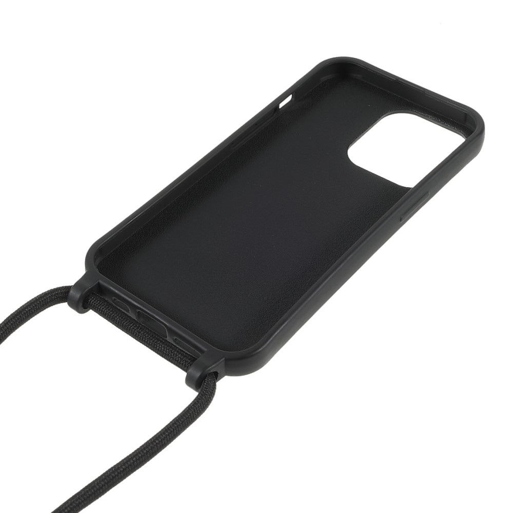 iPhone 13 Pro Necklace Gummi Case Hülle   Handykette (150cm) - Schwarz / Silber