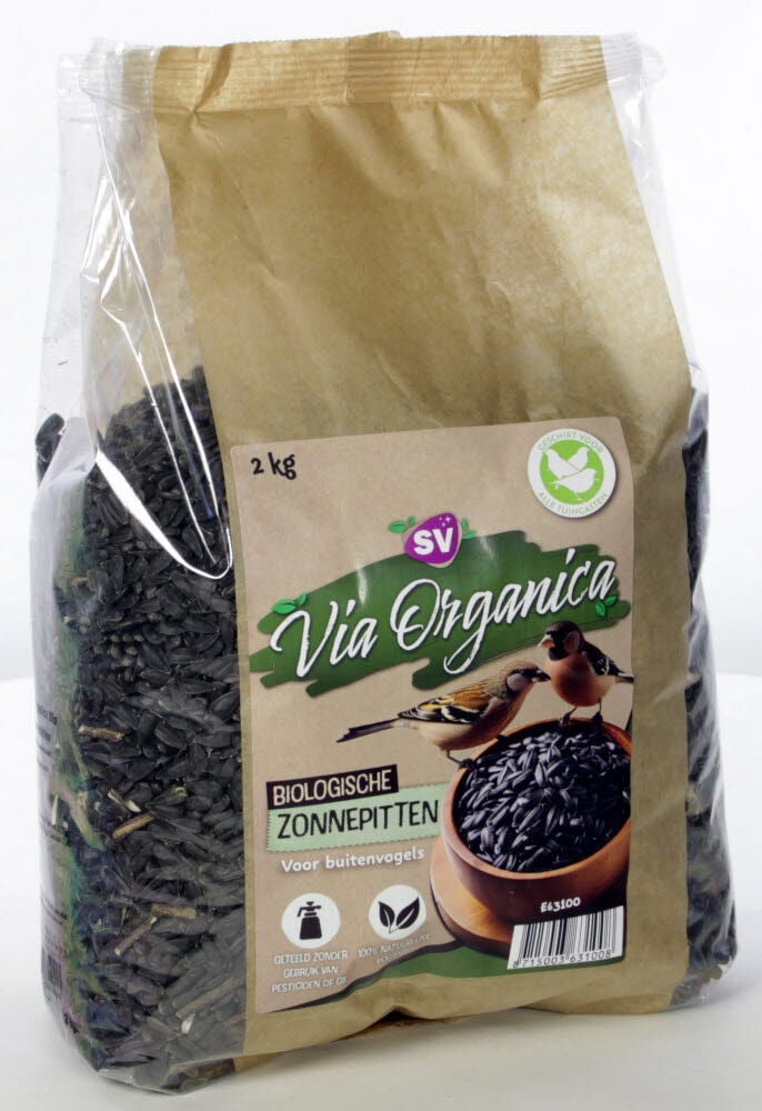 Via Organica - Biologische Zonnebloempitten - Tuinvogelvoer - 2 Kilogram