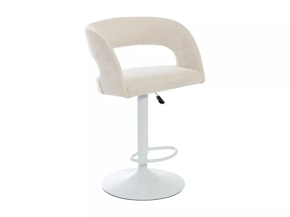 Lot de 2 tabourets de bar en tissu et métal blanc - Hauteur réglable - Crème - LAJUNIA