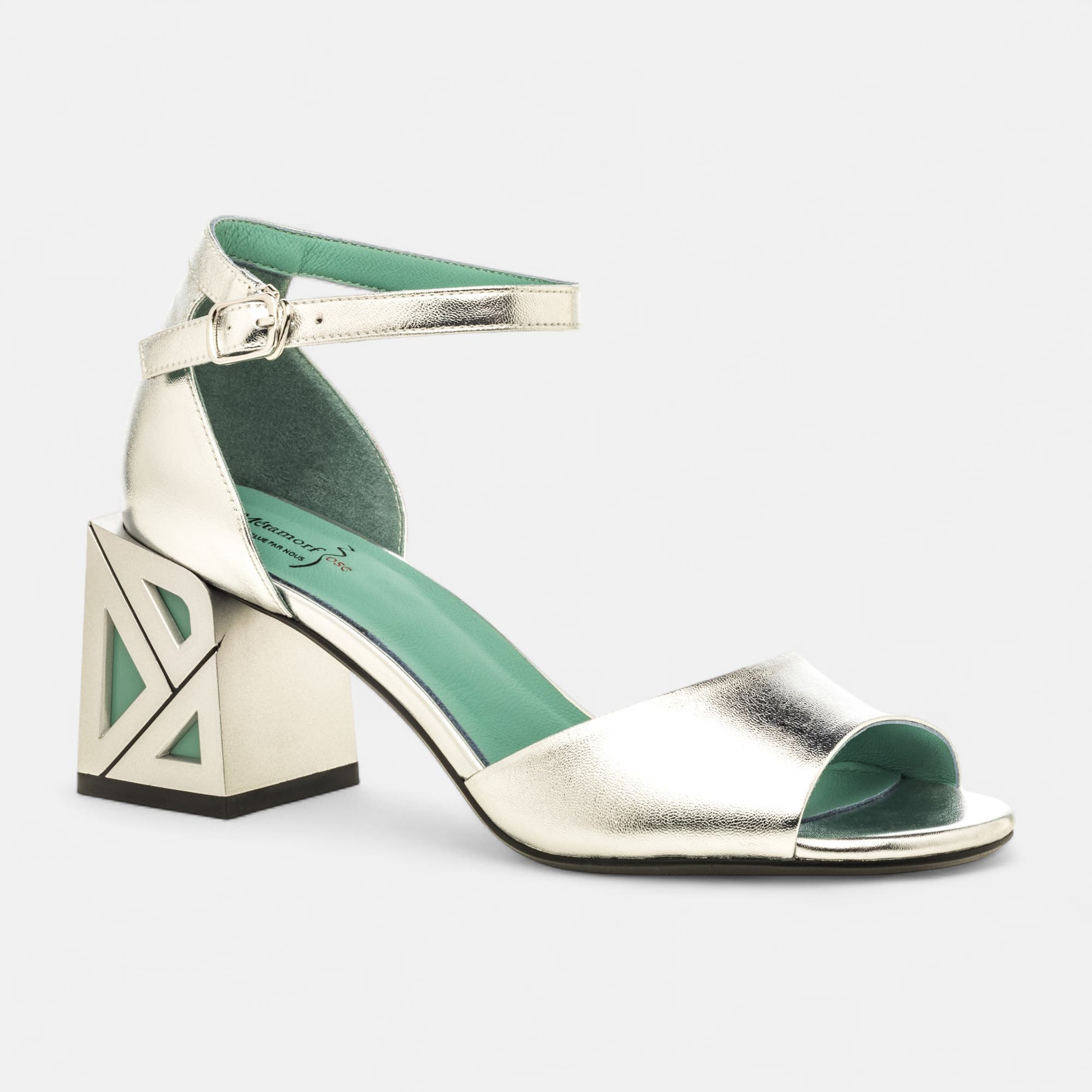 Nu-pieds à talon Femme en cuir argent