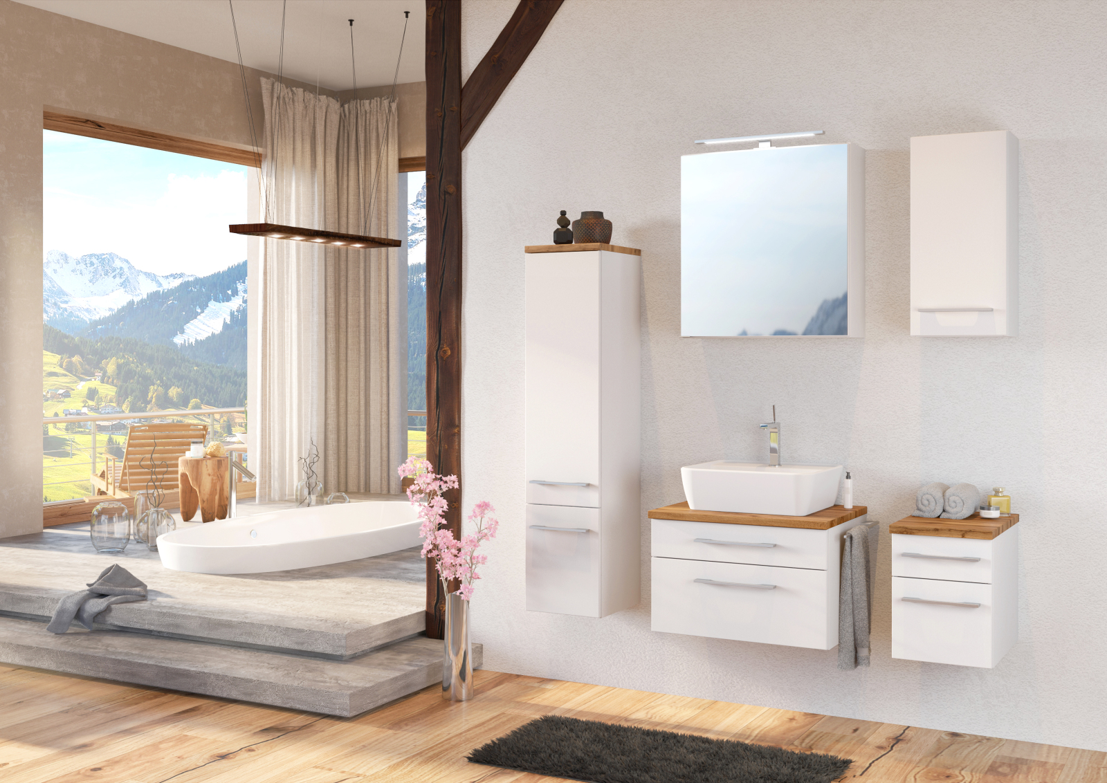 2-teiliges Badmöbel-Set DAVOS - weiß - 60 cm