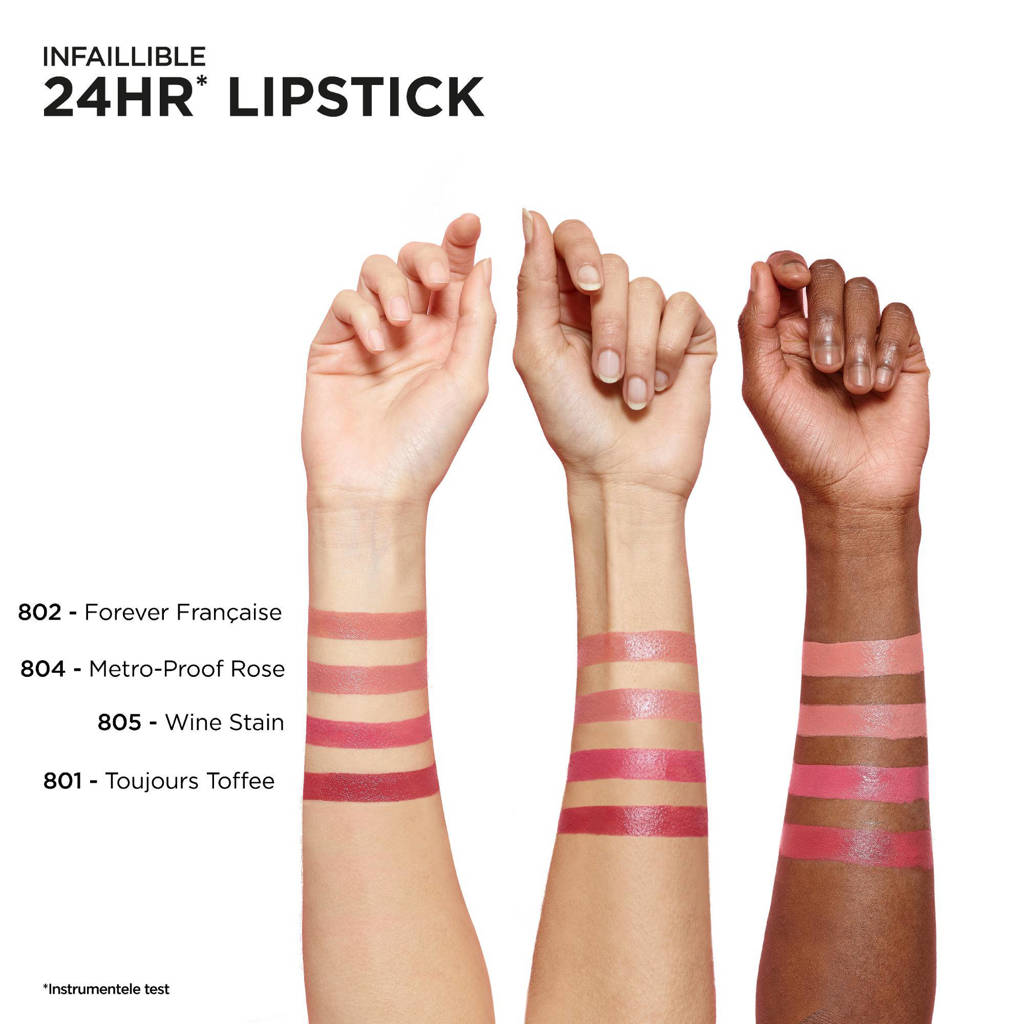 Mooie kleurInfaillible 24H Lippenstift - 801 Toujours Toffee