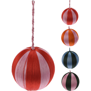 Kerstbal gestreept met touw per stuk