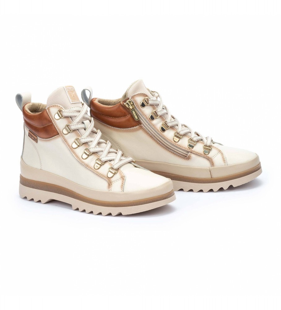 Botas de cano curto Pikolinos Vigo em couro branco-creme