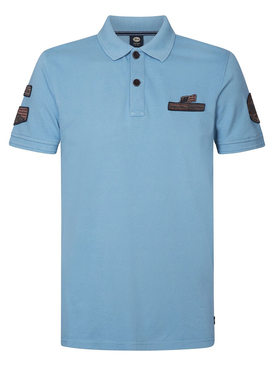 INDÚSTRIAS PETROLÍFERAS<br>Camisa polo lisa e reta com emblemas