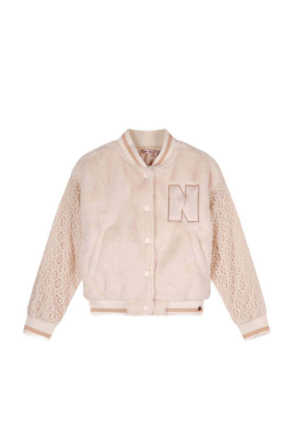 NONO baseball jacket Darsy met printopdruk en kant ivoor