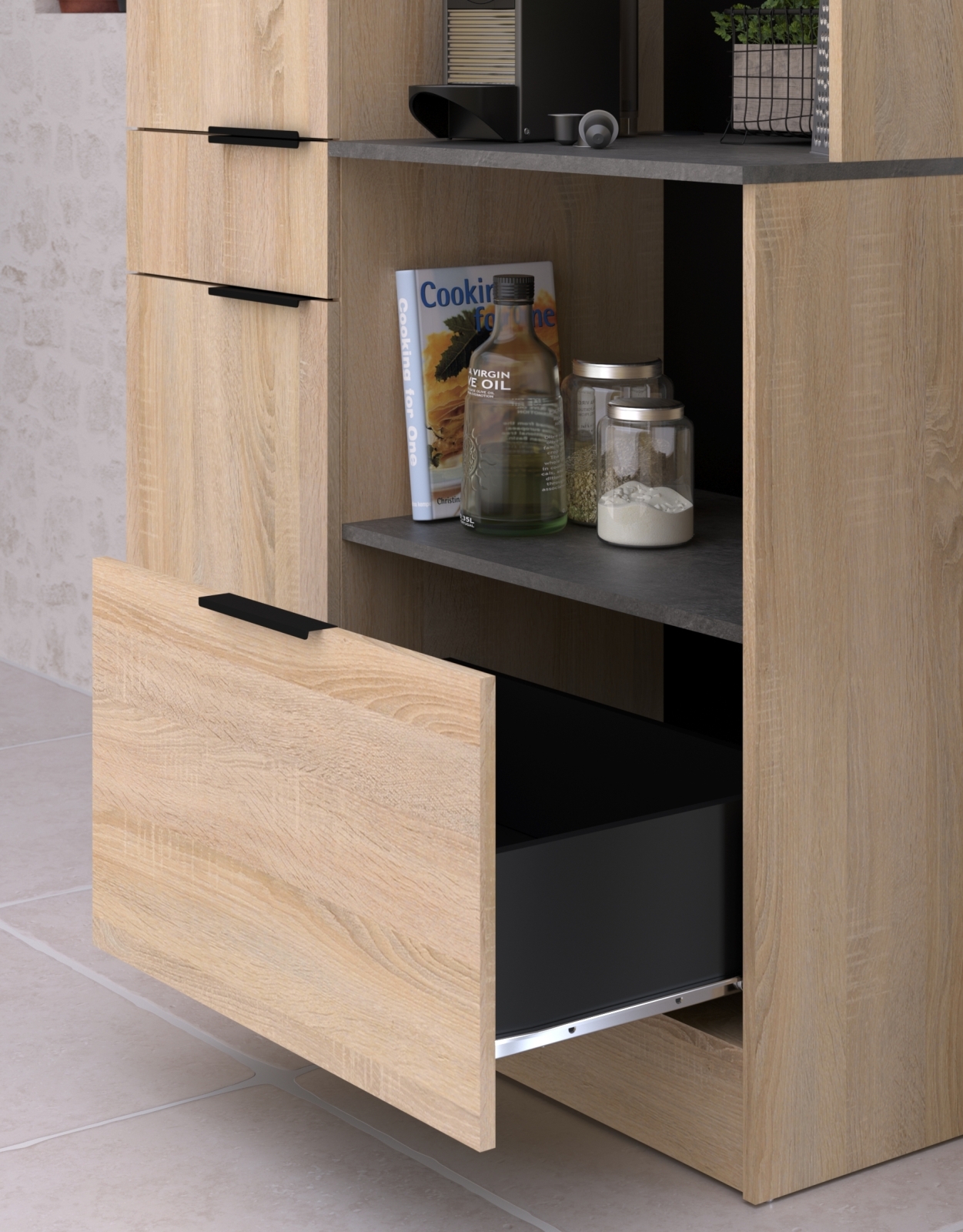 3-teiliges Buffet-Set FUMAY 3 - Eiche - Beton-Optik