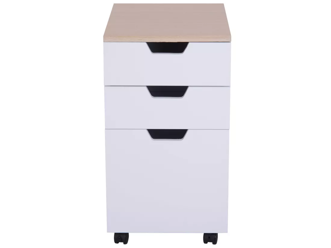 HOMCOM Caisson de bureau rangement bureau sur roulettes 3 tiroirs coulissants dim. 34L x 40I x 60,5H cm MDF blanc bois clair