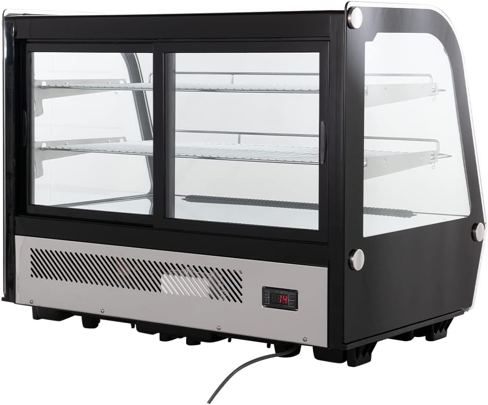 Kühlvitrine 160 Liter I Buffet Vitrine +2 °C und +6 °C mit LED I Kühlvitrine Gastro schwarz I Kühltheke mit Glastür & Umluft I abschließbar
