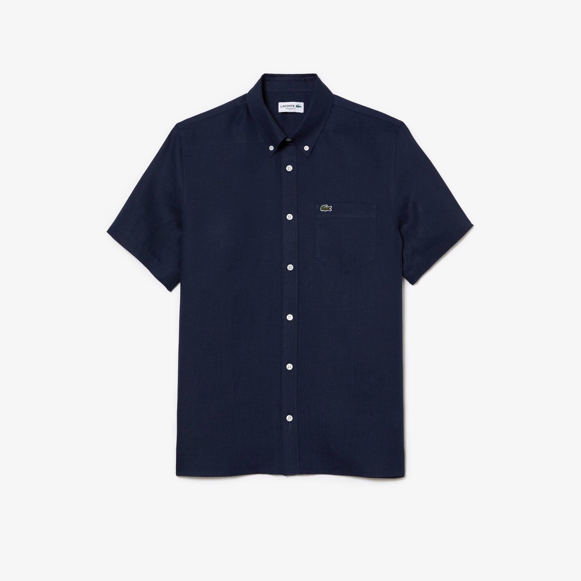 Chemise à manches courtes homme Lacoste en lin Manches Courtes - Bleu - Lacoste - Homme