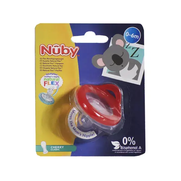 Chupeta Nuby Natural Flex Cherry Classic para bebês de 0 a 6 meses
