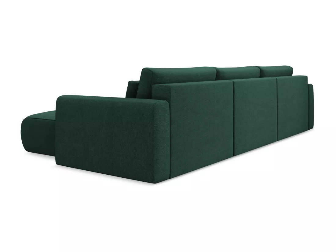 Canapé d'angle panoramique convertible en tissu texturé - bouteille verte - KAPUA