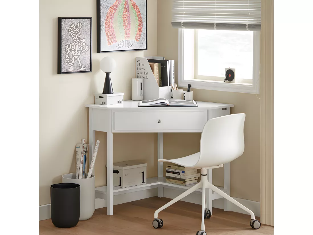 Table Bureau d'Angle Bureau informatique Secrétaire avec Tiroir Meuble Bas d'Entrée, FWT31-W