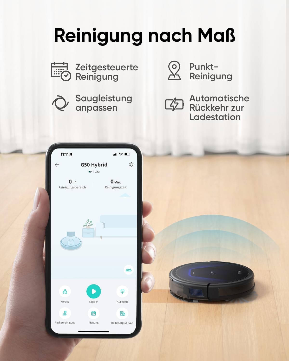 eufy G50 Hybrid Saugroboter mit Wischfunktion & 4.000Pa Starker Saugkraft, Dynamische Navigation, Pro-Entwirrkamm, Wischpad für Leichte Oberflächenreinigung, Ideal für Tierhaare & Hartböden