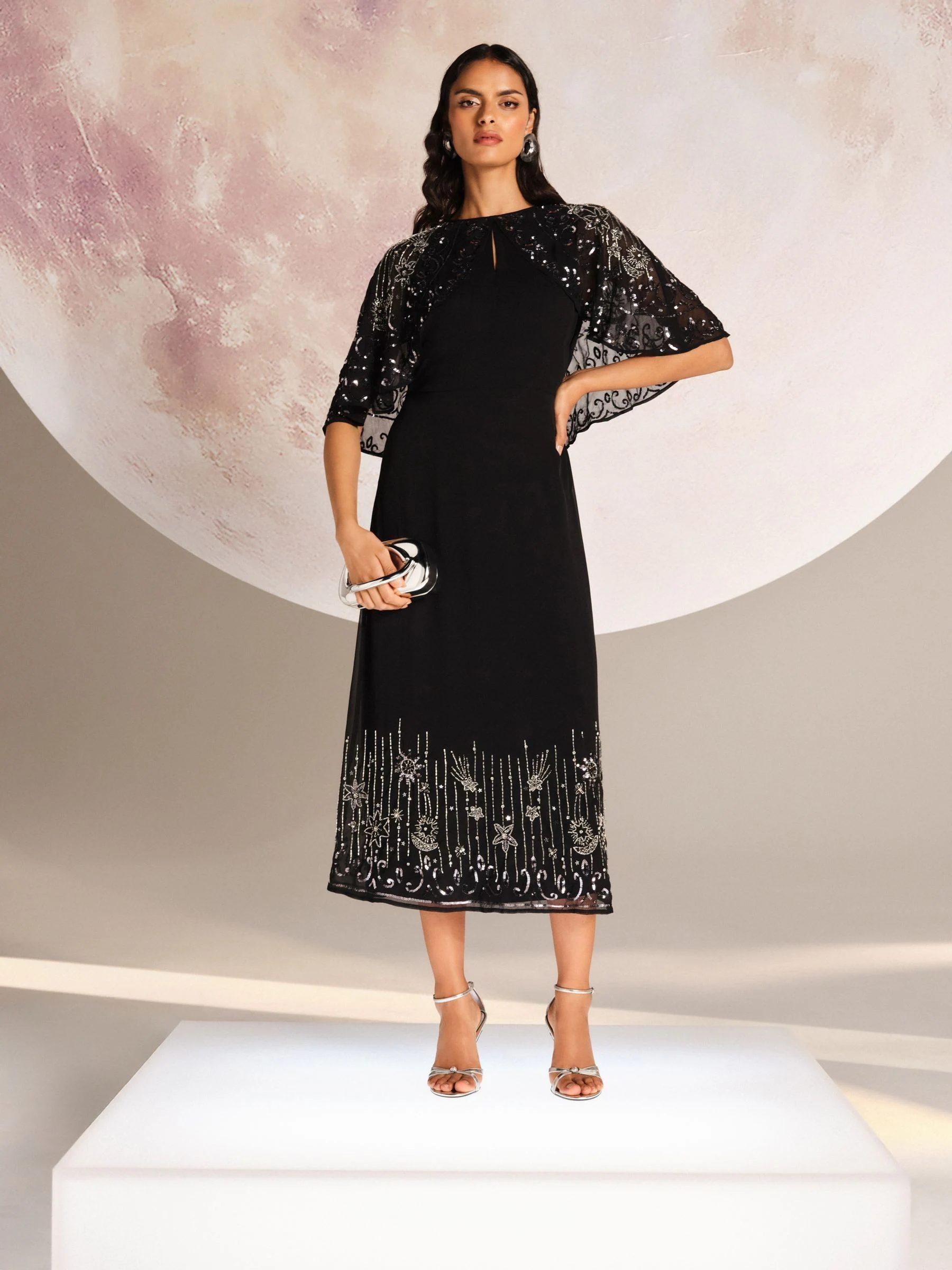 Love & Roses Embellished Cape Midaxi Dress