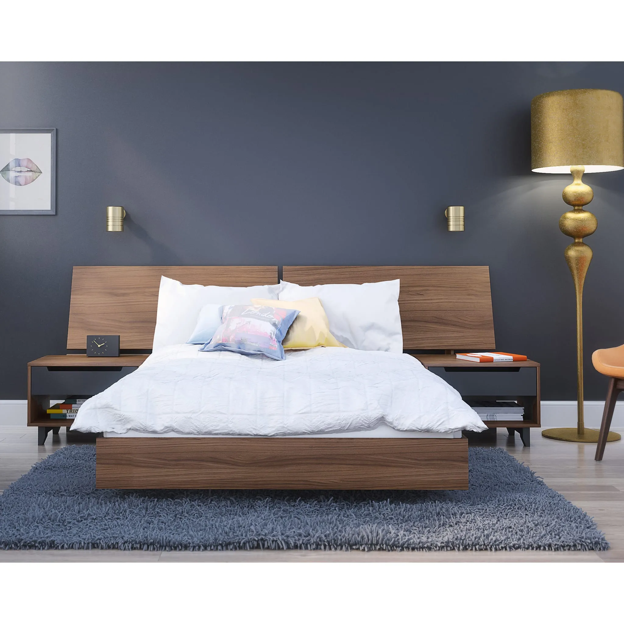 Nexera Table de Nuit Alibi - Noyer et Gris Charbon