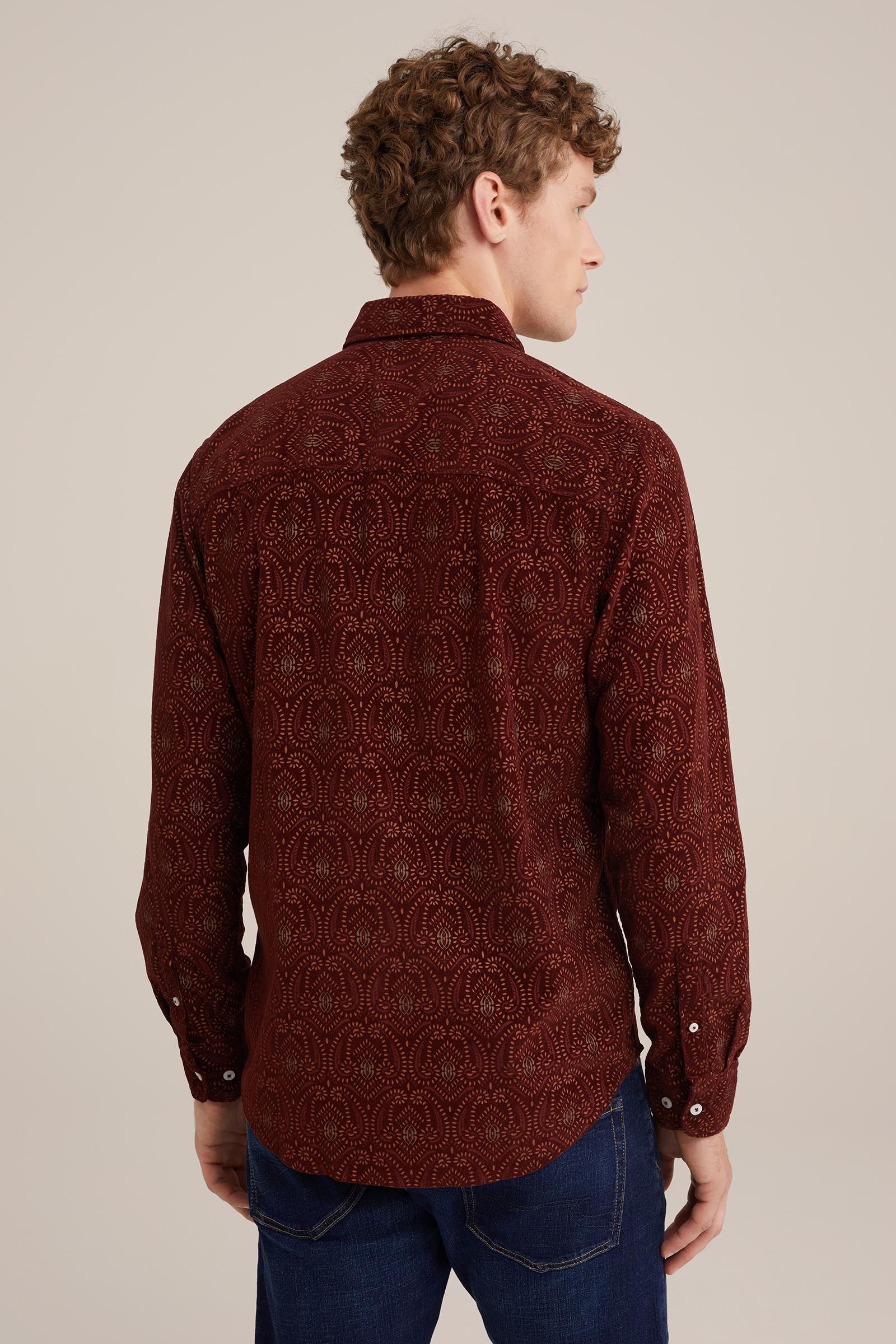 corduroy overhemd met dessin WE Fashion Bordeauxrood