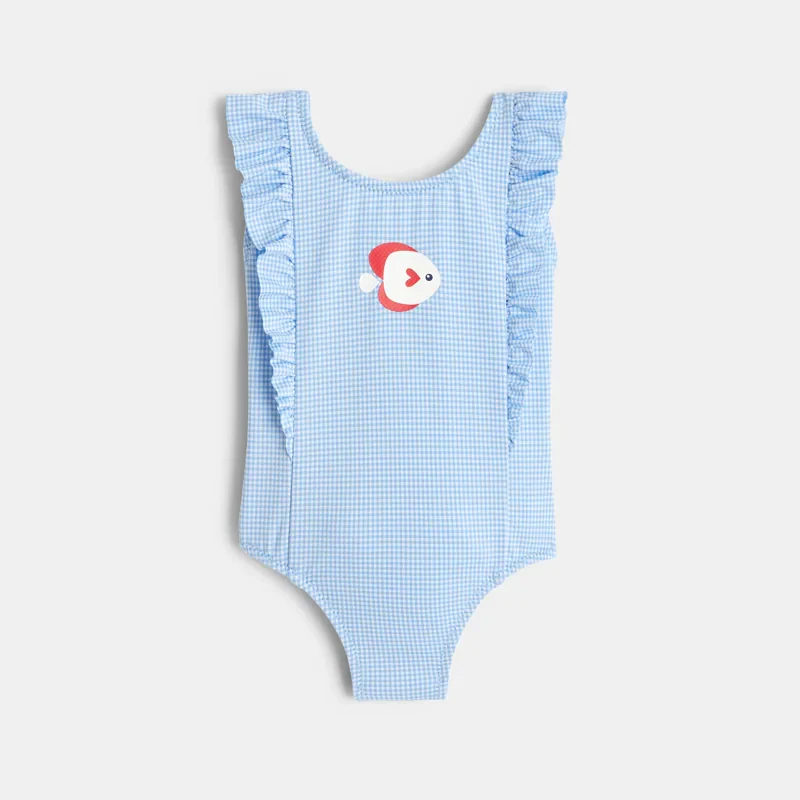 Maillot de bain vichy volanté bleu bébé fille Bleu