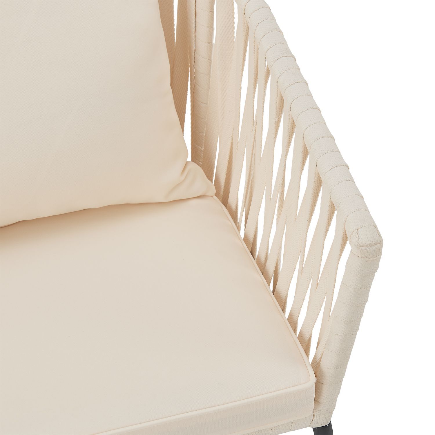 Juskys set van 2 touwgaas tuinstoelen met kussens - Beige