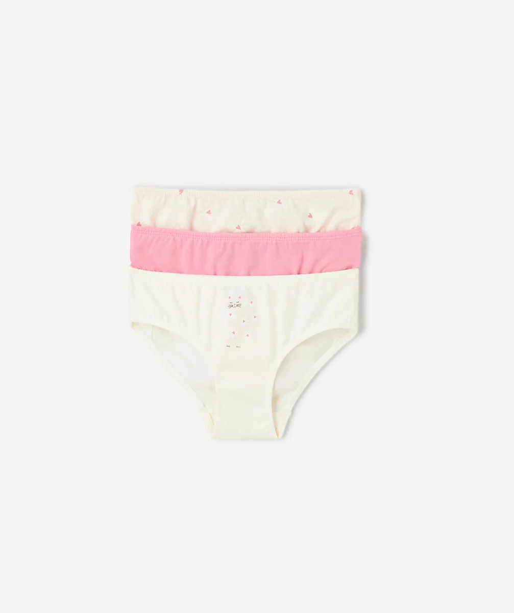 LOT DE 3 CULOTTES FILLE EN COTON BION ROSE ET BLANC