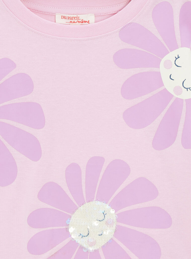 T-shirt rose à sequins imprimé fleur pour fille