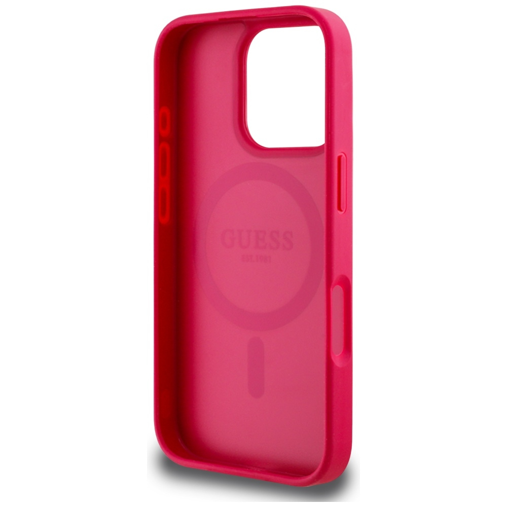iPhone 16 Pro MagSafe Leder Hardcase Hülle Grained Printed Flower (GUHMP16LPGNMPLMF) - Rot