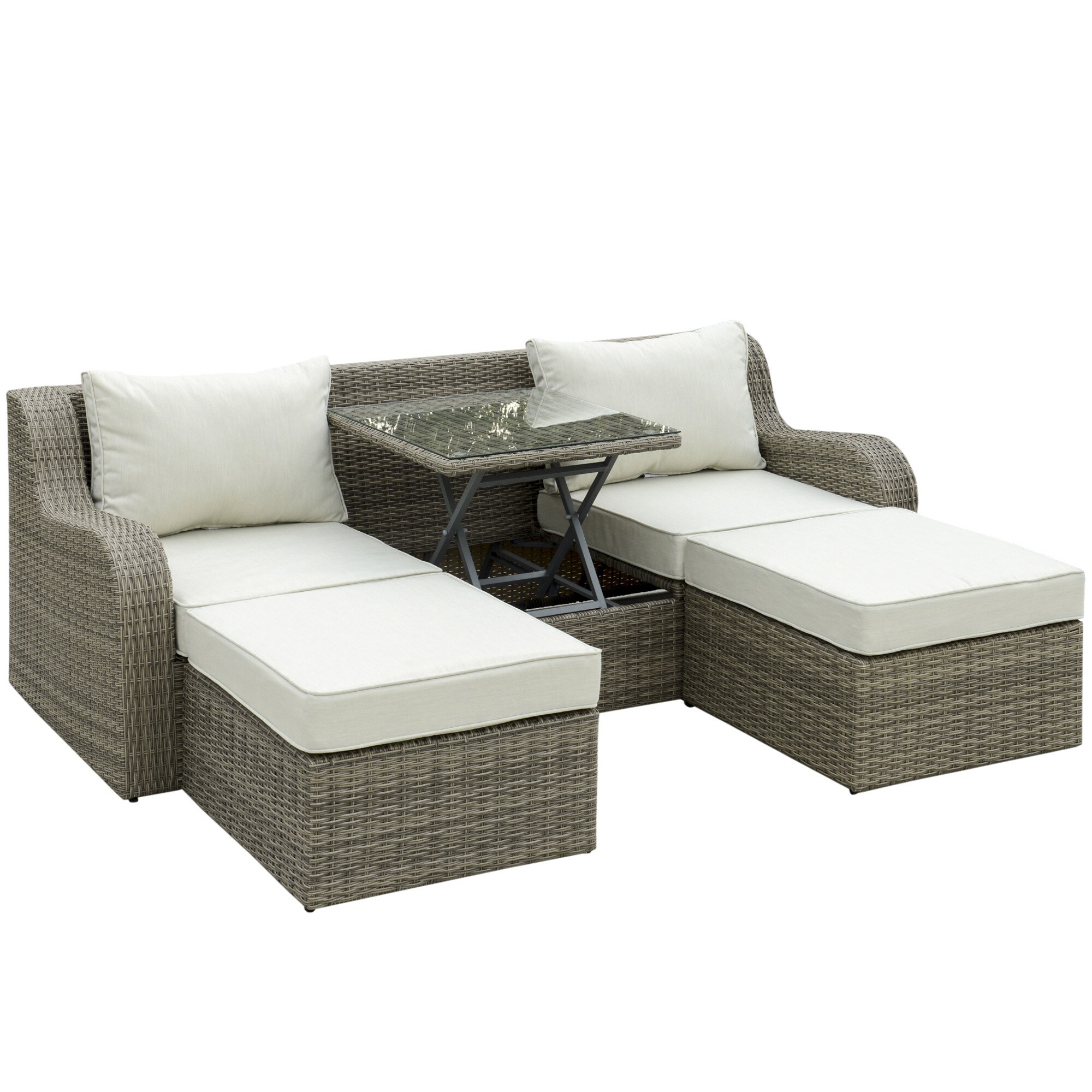 Outsunny Gartenmöbel Set mit anhebbarem Beistelltisch grau 208L x 90B x 75H cm