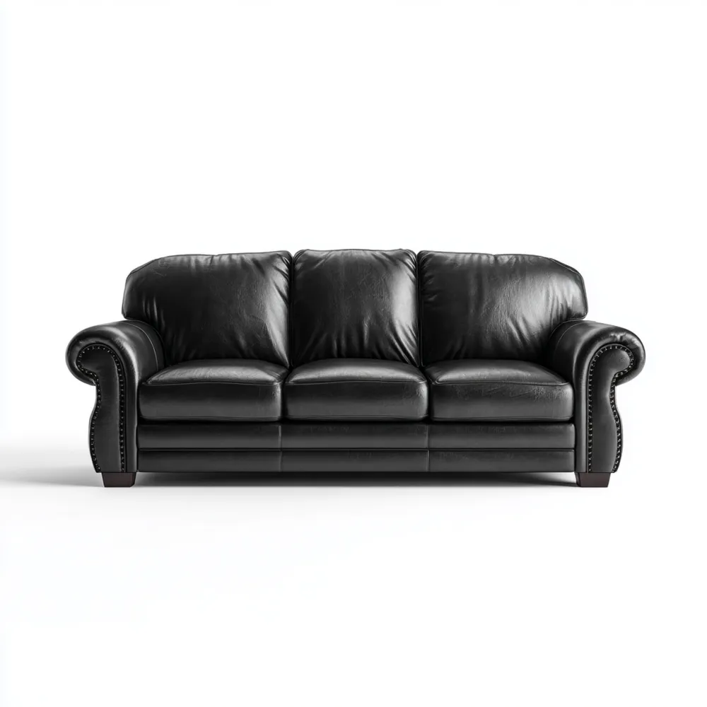 3-Sitzer Ledersofa 220x95x90 cm - Schwarz - Klassisches Design