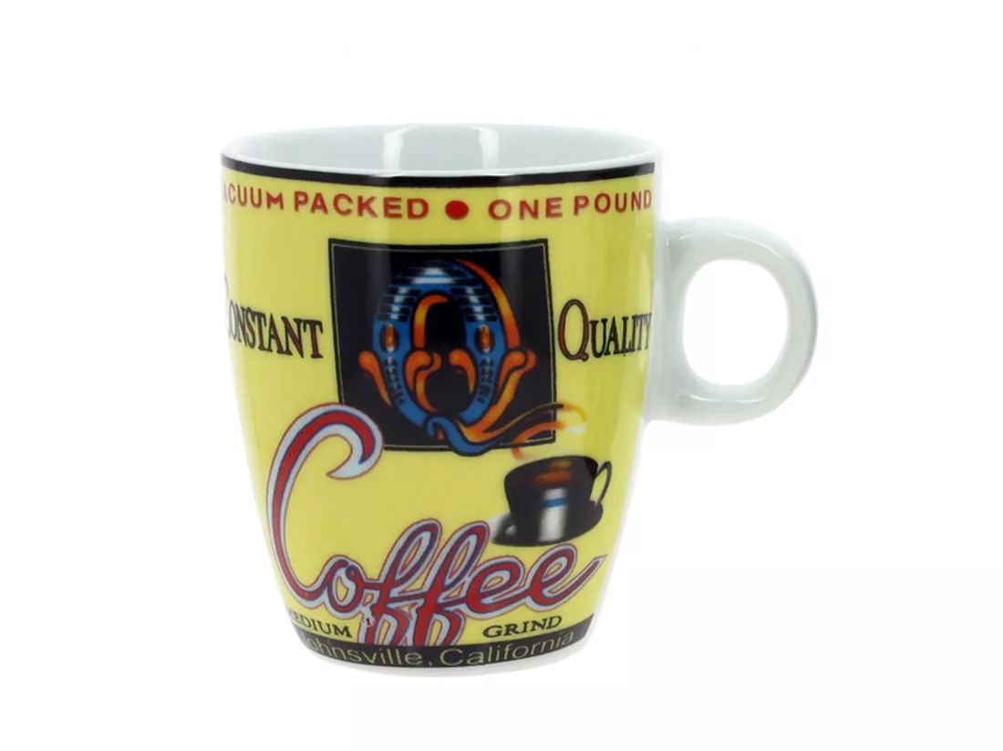 Novastyl - Lot 6 Tasses A Cafe Old School 20cl Porcelaine Decors Assortis