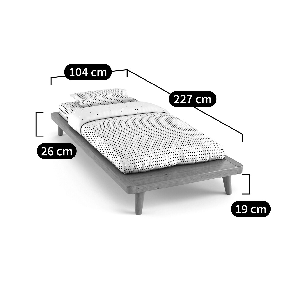 LA REDOUTE INTERIEURS<br>Cama plataforma + estrado ripado + prateleira, Jimi