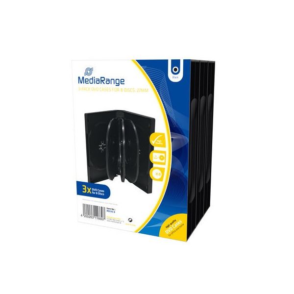MediaRange Pack 3 Capa DVD para 8 discos, 27mm, Preta - BOX35-8