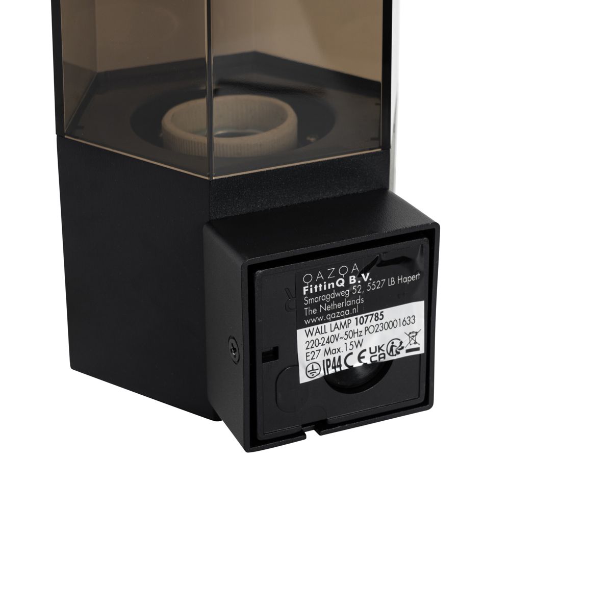 Buiten wandlamp zwart met smoke glas zeshoek en bewegingssensor - Denmark