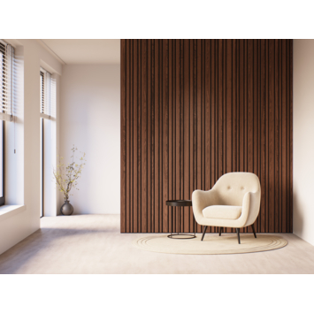 Kleurstaal lattenwand Decowall Acoustic Blend walnoot 30x25cm