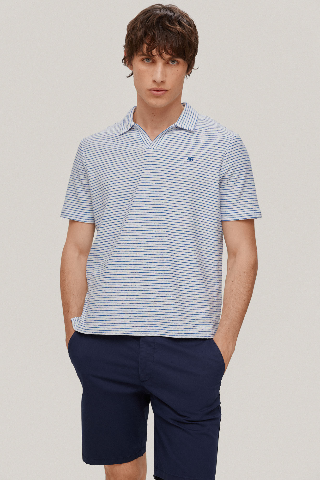 Polo listrada e encaracolada - Azul