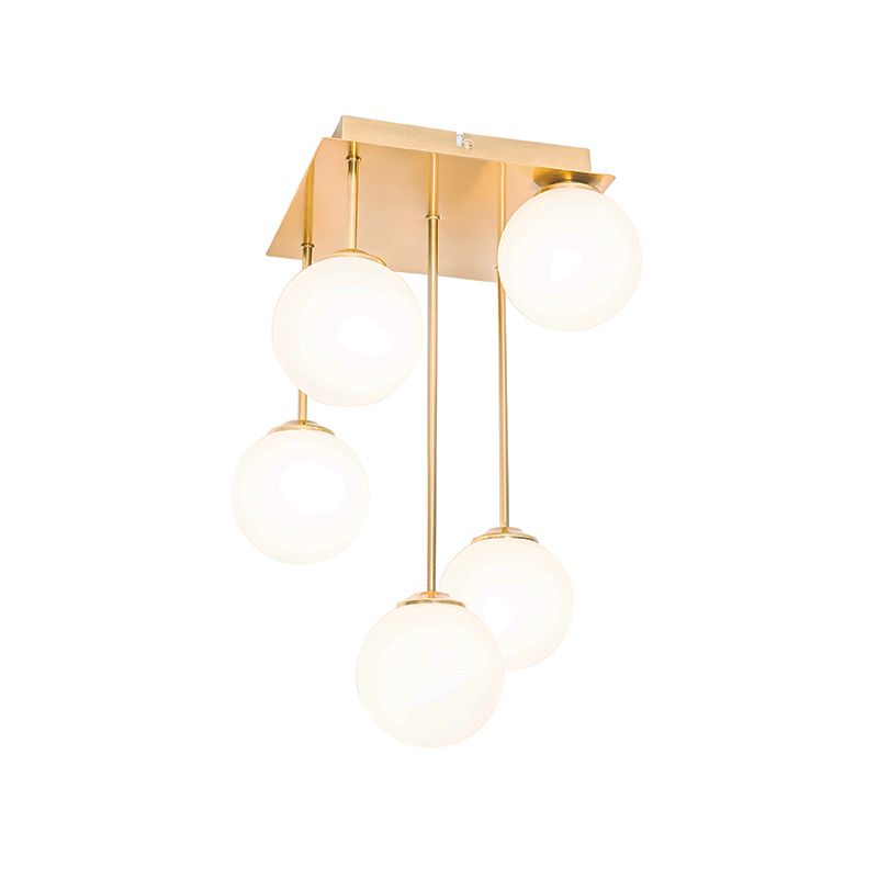 Moderne plafondlamp goud met opaal glas 5-lichts  - Athens