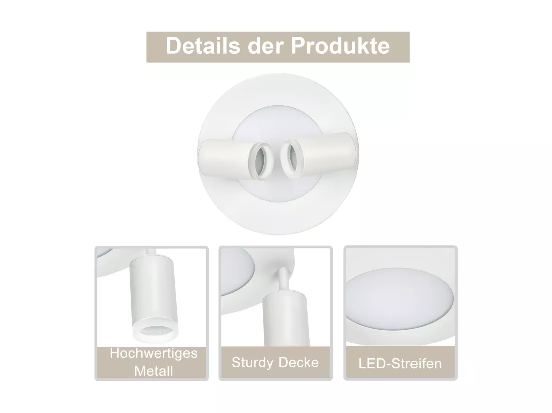 NETTLIFE Spot de plafond 2 ampoules GU10 20W chambre 3000k Pivotant Pivotant en métal à 350°