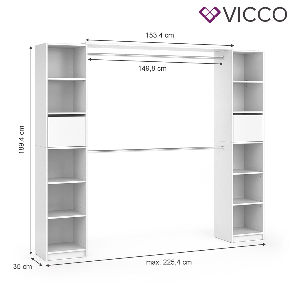 VICCO Kleiderschrank GUEST XL offen begehbar Regal Kleiderständer Schrank weiß